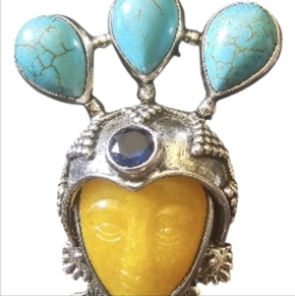 Moon Goddess Turquoise, Yellow & Blue stone Pendant~EUC - Picture 2 of 7